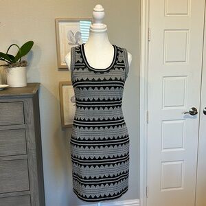 Fifteen Twenty Black and White Printed Sleeveless Stretch Sheath Dress, Size Med